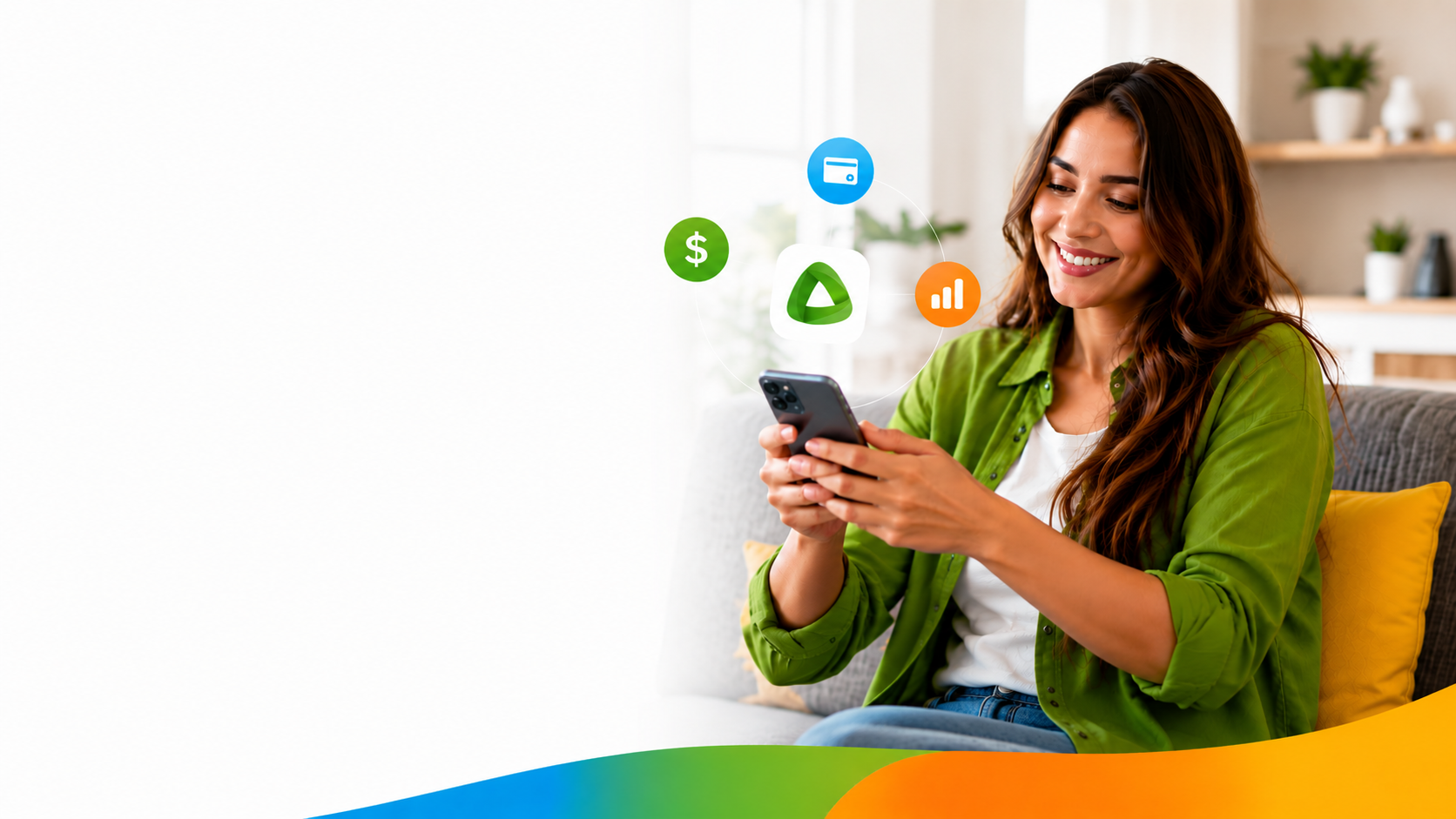 Persona usando app de banca móvil cooperativa